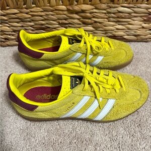 Adidas Bright Yellow Sneakers with White Stripes